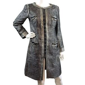 Hoss Intropia Graphite Metallic Brass Chain Collarless Long Jacket EU 40 US 8